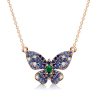Dancing Butterfly Blue Sapphire Pendant Necklace in Rhodium Plated 925 Sterling Silver for Women