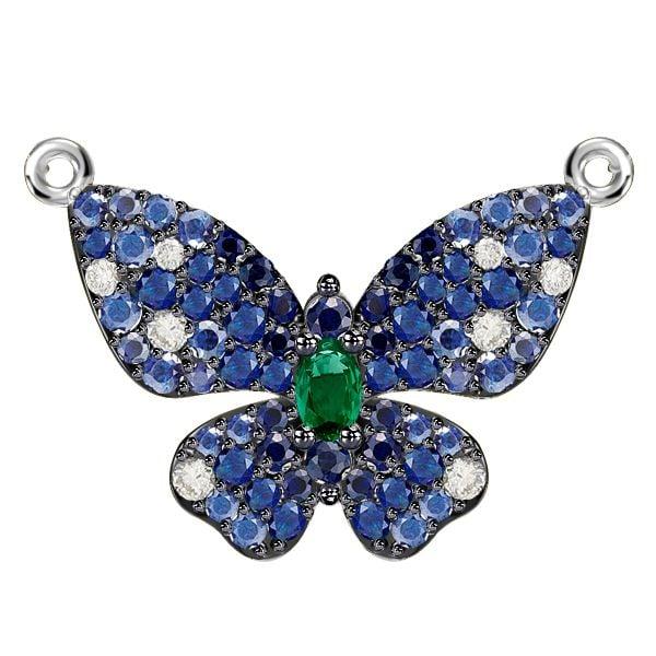 Dancing Butterfly Blue Sapphire Pendant Necklace in Rhodium Plated 925 Sterling Silver for Women