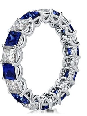 Princess Cut Wedding Band in Rhodium-Plated Sterling Silver with 7.65 CT. TW. Stones