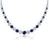 Classic Blue & White Bezel Set Tennis Necklace for Women in 925 Sterling Silver