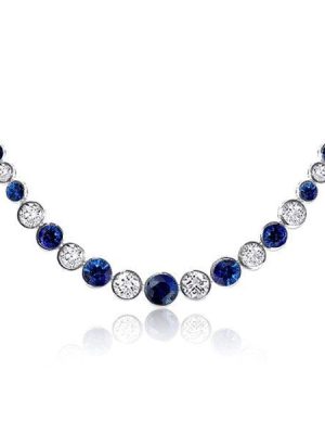 Classic Blue & White Bezel Set Tennis Necklace for Women in 925 Sterling Silver