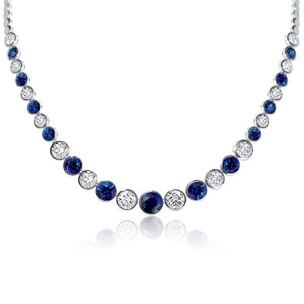Classic Blue & White Bezel Set Tennis Necklace for Women in 925 Sterling Silver