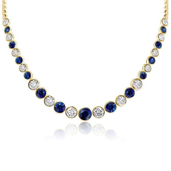 Classic Blue & White Bezel Set Tennis Necklace for Women in 925 Sterling Silver