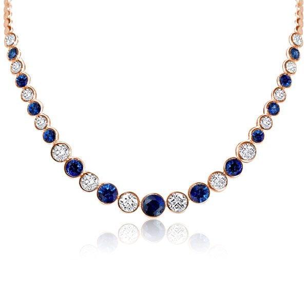 Classic Blue & White Bezel Set Tennis Necklace for Women in 925 Sterling Silver