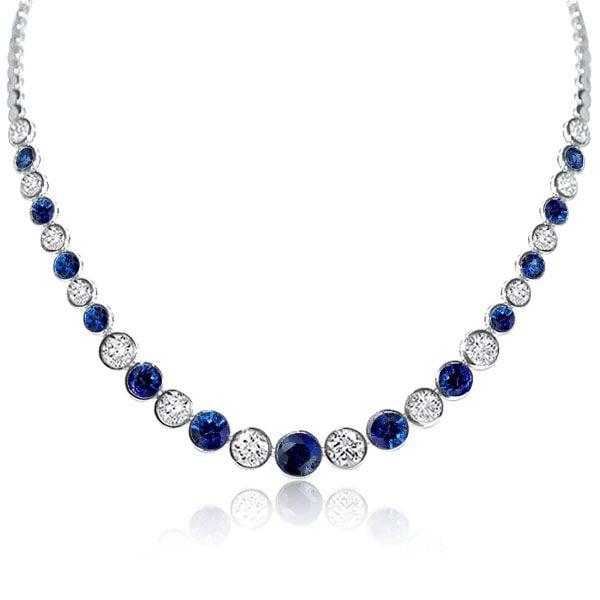 Classic Blue & White Bezel Set Tennis Necklace for Women in 925 Sterling Silver