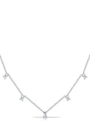 Baguette Cut White Sapphire Dangle Necklace | 925 Sterling Silver Drop Pendant