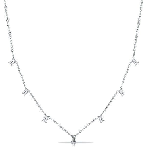 Baguette Cut White Sapphire Dangle Necklace | 925 Sterling Silver Drop Pendant