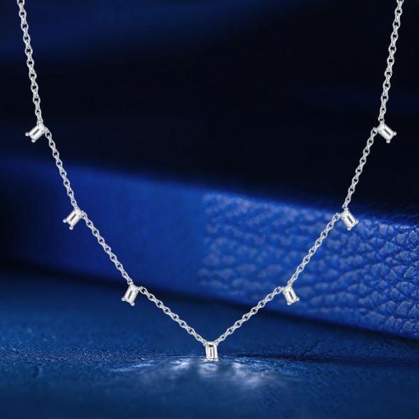 Baguette Cut White Sapphire Dangle Necklace | 925 Sterling Silver Drop Pendant