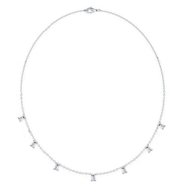 Baguette Cut White Sapphire Dangle Necklace | 925 Sterling Silver Drop Pendant