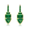 18K Gold Plated Trilliant Cut Emerald Color Drop Earrings | 8.50 CTW