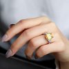 Two-Tone Sterling Silver Emerald & Yellow Topaz Three Stone Engagement Ring