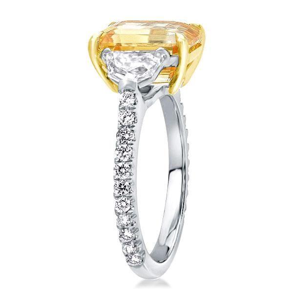 Two-Tone Sterling Silver Emerald & Yellow Topaz Three Stone Engagement Ring