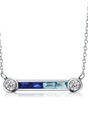 Sterling Silver Aquamarine and Blue Sapphire Pendant Necklace with Adjustable Chain