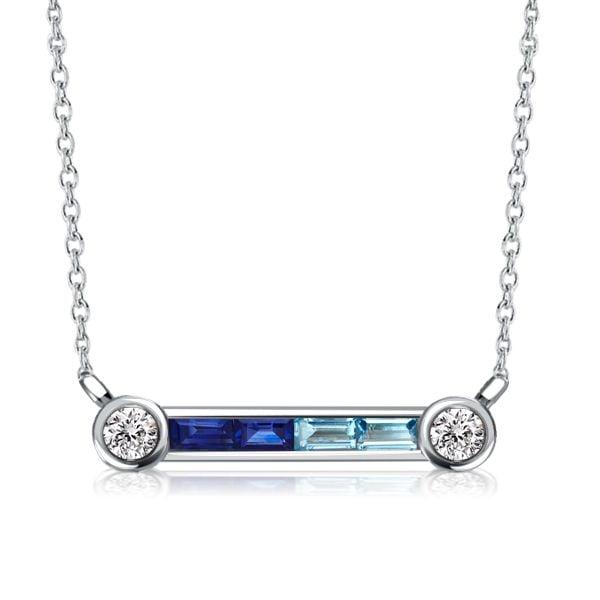 Sterling Silver Aquamarine and Blue Sapphire Pendant Necklace with Adjustable Chain
