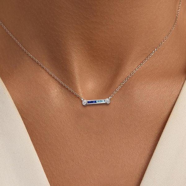 Sterling Silver Aquamarine and Blue Sapphire Pendant Necklace with Adjustable Chain