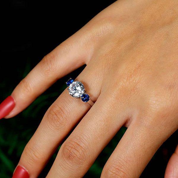 Sterling Silver Three Stone Round Cut Engagement Ring - 2.00 CT