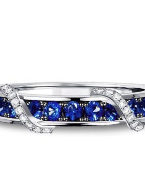 Blue Sapphire Ribbon Wedding Band - Sterling Silver .925