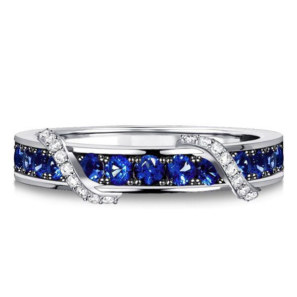 Blue Sapphire Ribbon Wedding Band - Sterling Silver .925
