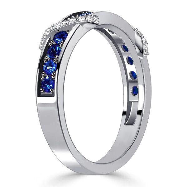 Blue Sapphire Ribbon Wedding Band - Sterling Silver .925