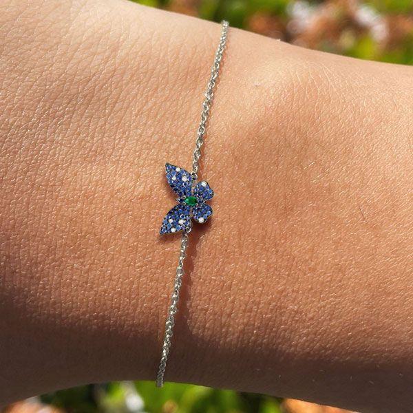 Butterfly Blue Sapphire Bracelet for Women - Sterling Silver