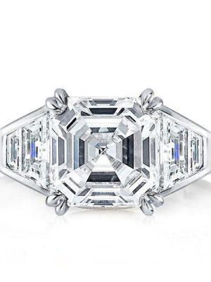 Antique Asscher Cut Sterling Silver Engagement Ring - 4.0 CT Center Stone