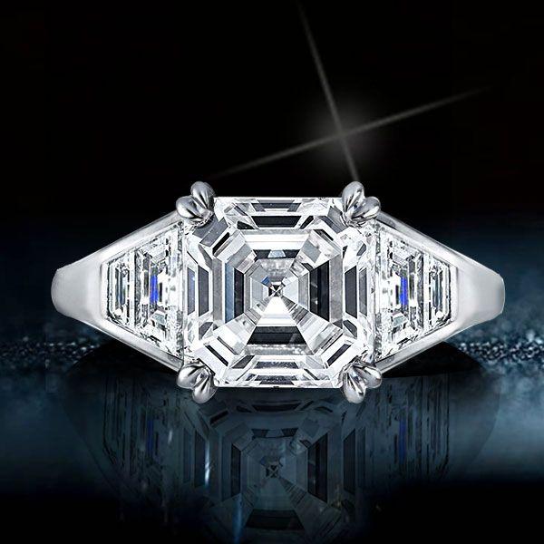 Antique Asscher Cut Sterling Silver Engagement Ring - 4.0 CT Center Stone