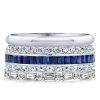 Blue Sapphire Baguette Stackable Ring Set - 925 Sterling Silver