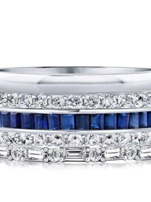 Blue Sapphire Baguette Stackable Ring Set - 925 Sterling Silver