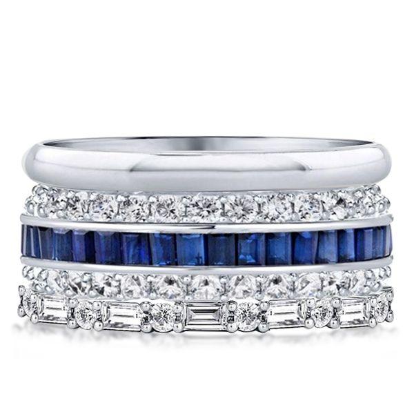 Blue Sapphire Baguette Stackable Ring Set - 925 Sterling Silver