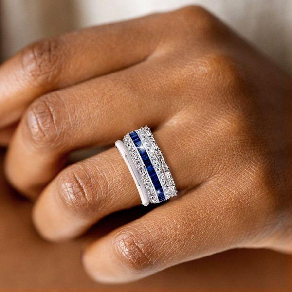 Blue Sapphire Baguette Stackable Ring Set - 925 Sterling Silver