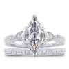 Three Stone Milgrain White Sapphire Bridal Set in Sterling Silver, 1.50 CT Created Stone