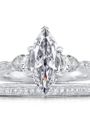 Three Stone Milgrain White Sapphire Bridal Set in Sterling Silver, 1.50 CT Created Stone