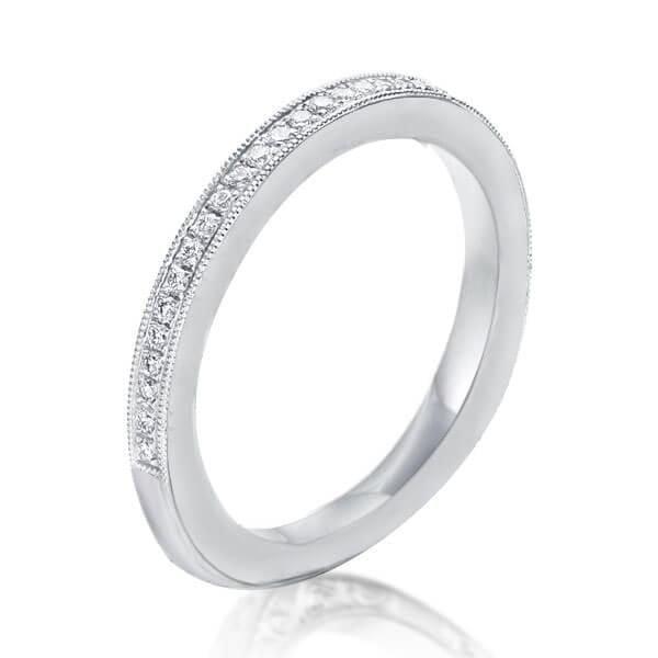 Three Stone Milgrain White Sapphire Bridal Set in Sterling Silver, 1.50 CT Created Stone