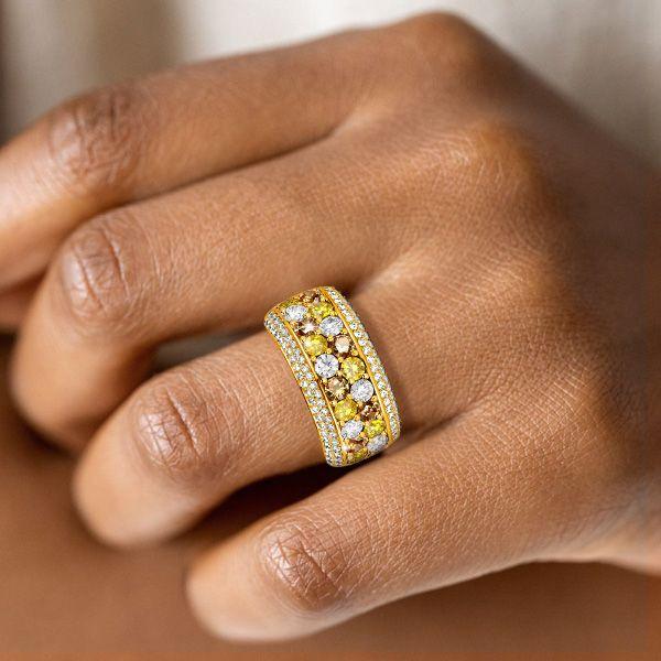 18K Gold Plated Multi-Color CZ Half Eternity Anniversary Band Ring