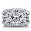 Sterling Silver Five Stone Oval White Sapphire Bridal Wedding Ring Set - 3 Piece