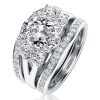 Sterling Silver Five Stone Oval White Sapphire Bridal Wedding Ring Set - 3 Piece