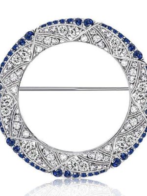 Art Deco Milgrain Circle Brooch for Women, Sterling Silver Plated, 1.15 CTW