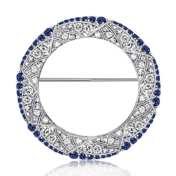 Art Deco Milgrain Circle Brooch for Women, Sterling Silver Plated, 1.15 CTW
