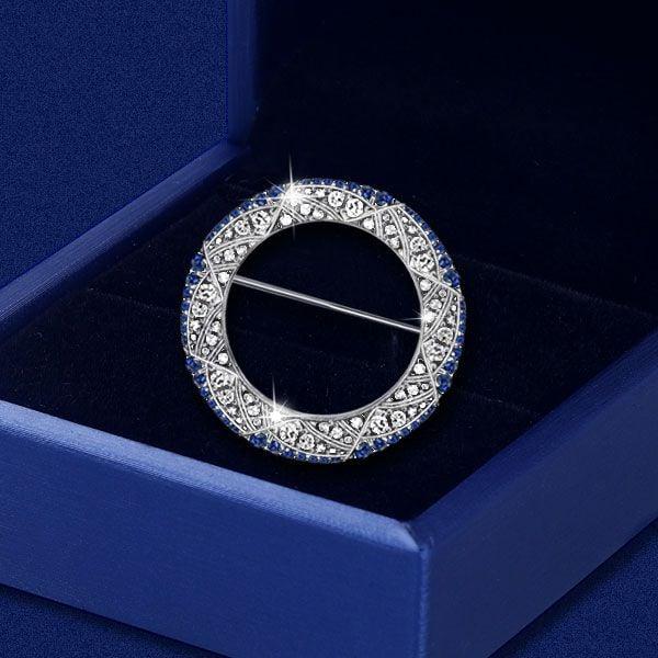 Art Deco Milgrain Circle Brooch for Women, Sterling Silver Plated, 1.15 CTW