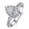 Pear Cut White Sapphire Engagement Ring - Halo Sterling Silver Wedding Ring