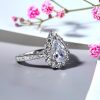 Pear Cut White Sapphire Engagement Ring - Halo Sterling Silver Wedding Ring