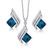 Emerald & Aquamarine Necklace and Earrings Set - 925 Sterling Silver