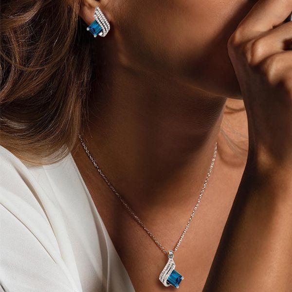 Emerald & Aquamarine Necklace and Earrings Set - 925 Sterling Silver