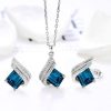 Emerald & Aquamarine Necklace and Earrings Set - 925 Sterling Silver