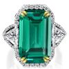 Emerald Cut Halo Engagement Ring, Two-Tone Sterling Silver, 18.50 CTW
