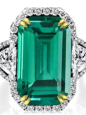Emerald Cut Halo Engagement Ring, Two-Tone Sterling Silver, 18.50 CTW
