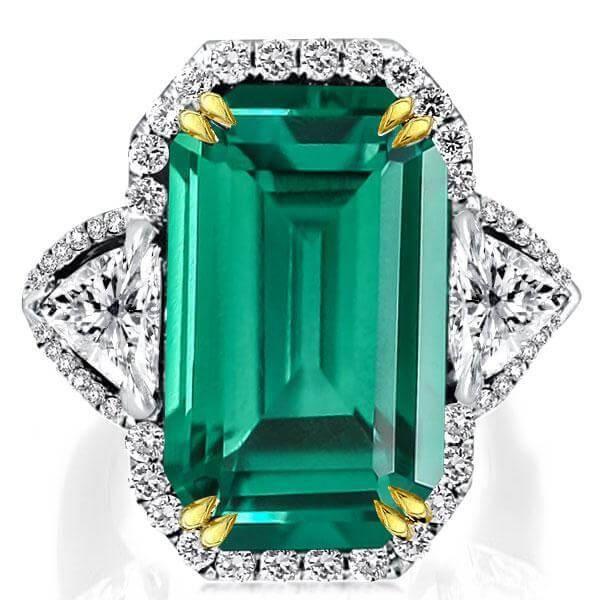 Emerald Cut Halo Engagement Ring, Two-Tone Sterling Silver, 18.50 CTW