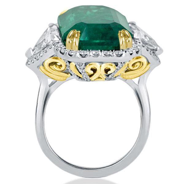 Emerald Cut Halo Engagement Ring, Two-Tone Sterling Silver, 18.50 CTW