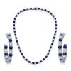 White and Blue Sapphire Tennis Necklace and Hoop Earrings Jewelry Set in 925 Sterling Silver