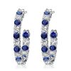 White and Blue Sapphire Tennis Necklace and Hoop Earrings Jewelry Set in 925 Sterling Silver
